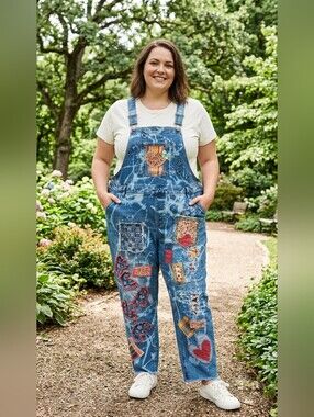 One-of-a-Kind Upcycled Stretch Denim Patchwork Ava&Viv Plus Size 18W Overall